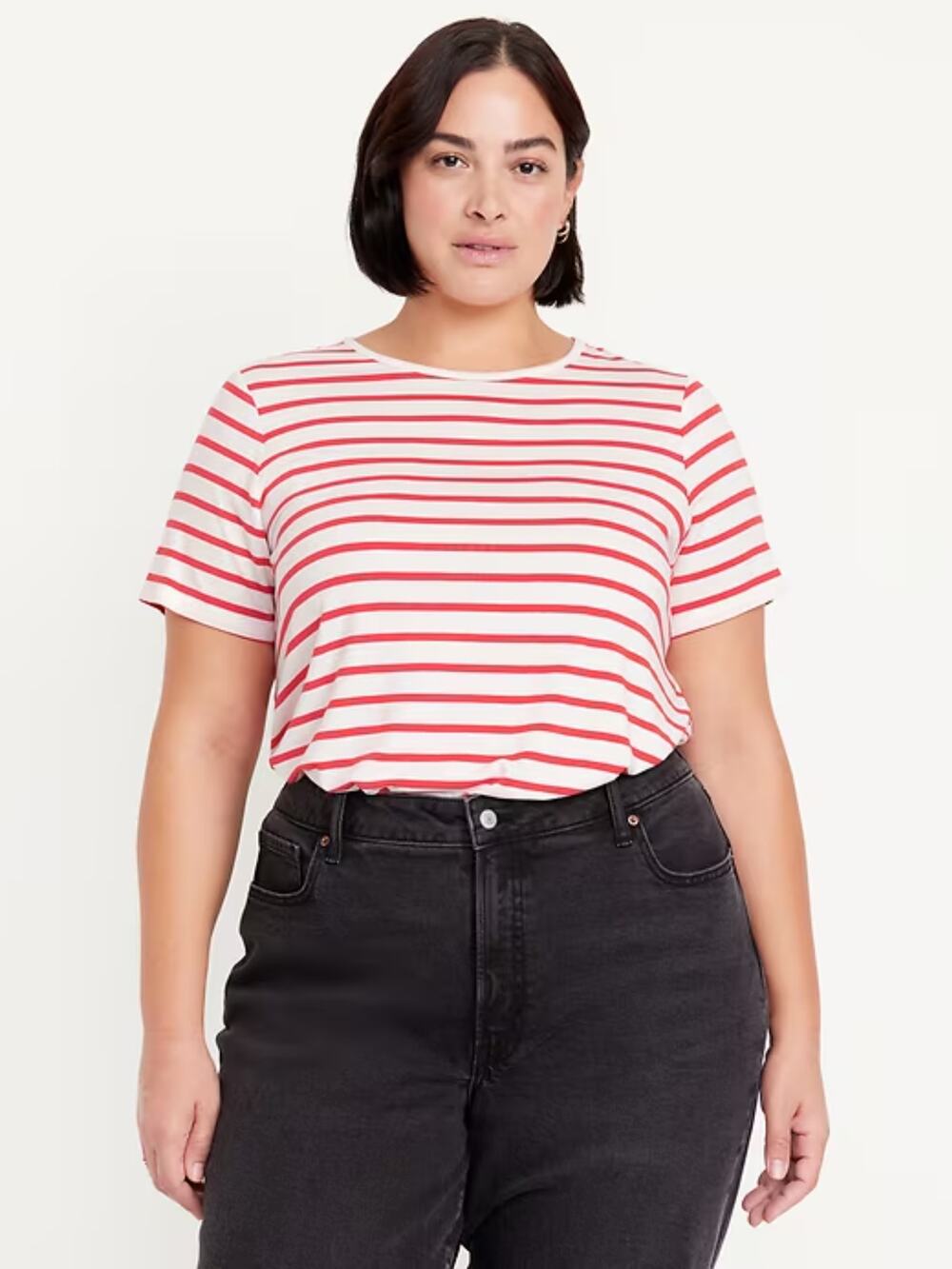 NWT Old Navy Luxe White Red Striped Short Sleeve T-Shirt Women's Size XXL